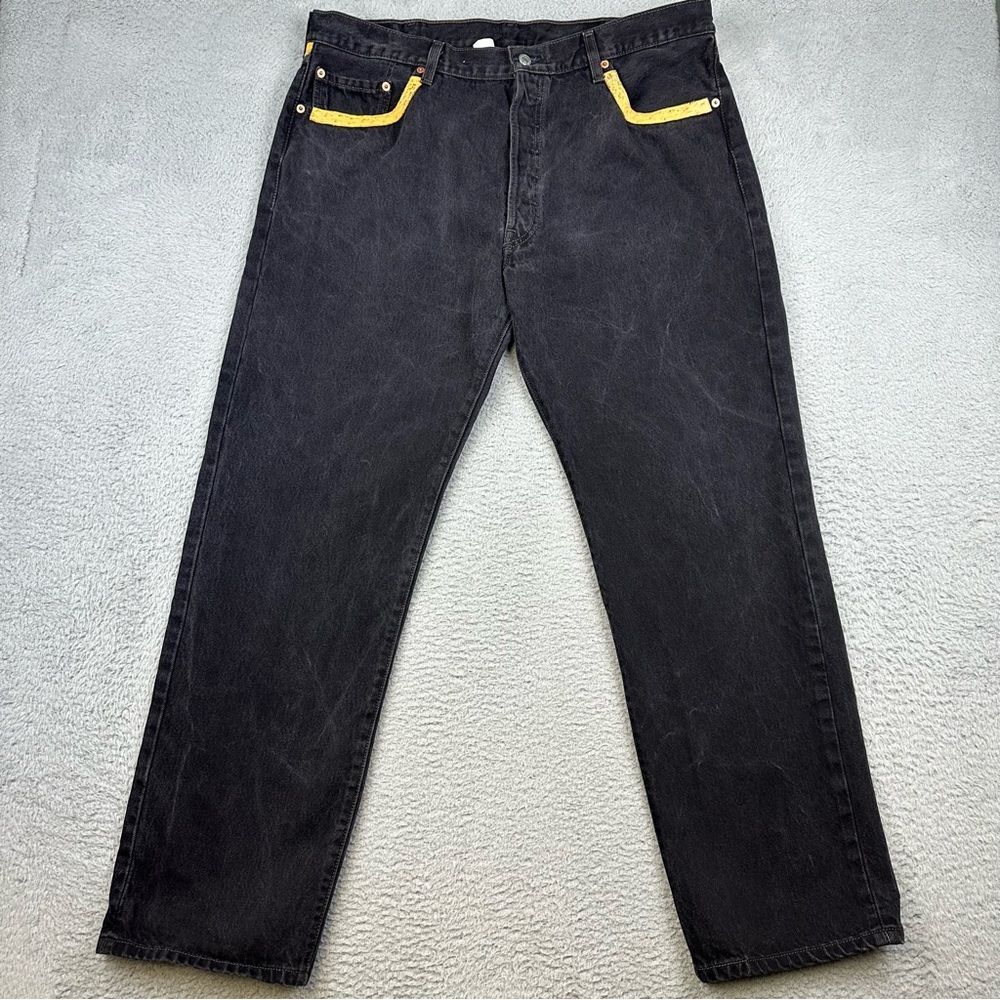 Levis 501XX Jeans‎ Mens 40x32 Black Ostrich Leather Accents Button Fly Relaxed